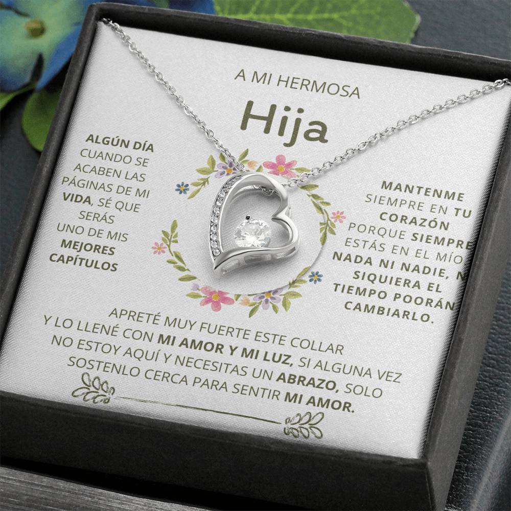 Daughter Gift, A Mi Hermosa Hija / Forever love heart jewelry necklace, for daughter, spanish